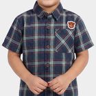 Boys Navy Blue 100% Cotton Checked Shirt, Navy Blue, small