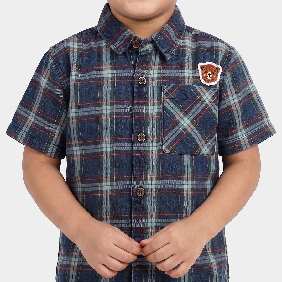 Boys Navy Blue 100% Cotton Checked Shirt, Navy Blue, large