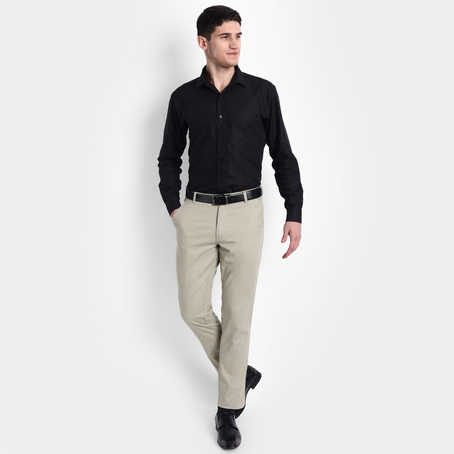 Solid Slim Fit Trousers, Beige, large image number null
