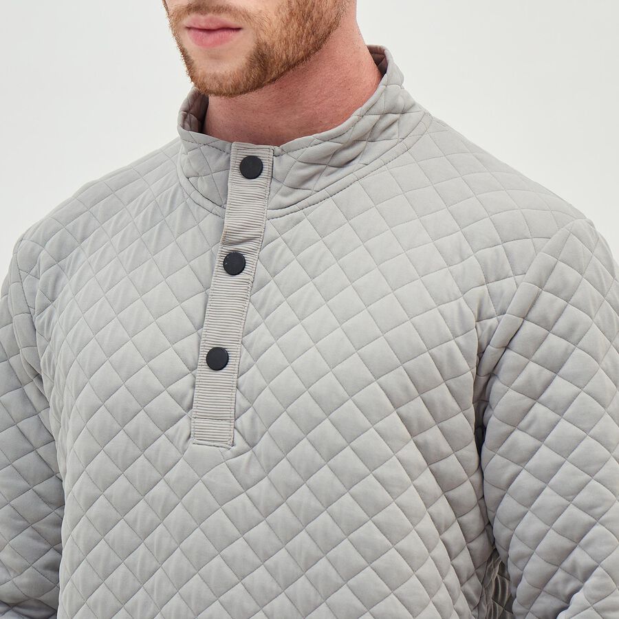 Men's Light Grey High Neck Quilted Sweatshirt, Light Grey, large image number null
