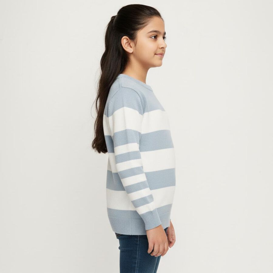 Girls' Light Powder Blue Crew Neck Casual Pullover, Light Blue, large image number null