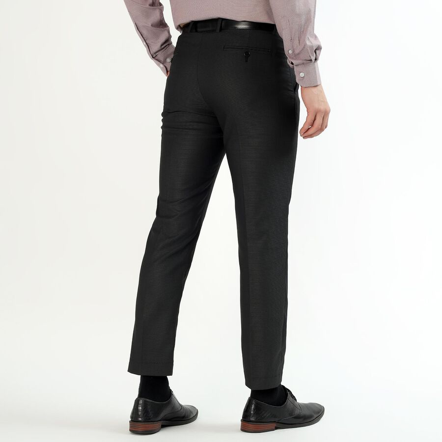 Men's Deep Charcoal Black Slim Fit Flat-Front Formal Trousers, Black, large image number null