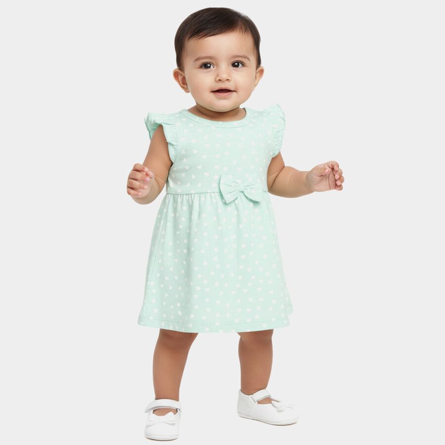 Infant Girls' Light Green Regular Fit Floral Printed Tiered Frock, Light Green, large