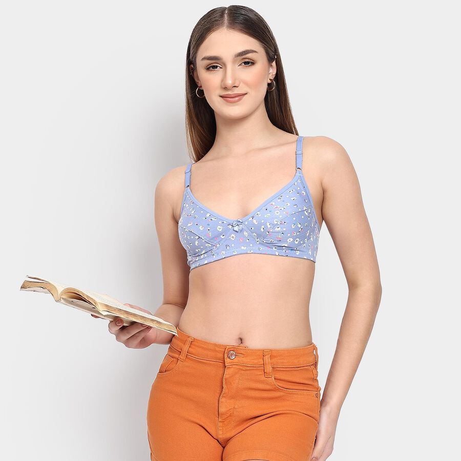Ladies' 100% Cotton Bra , मध्यम नीला, large image number null