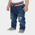Infants Dark Blue Regular Fit Cartoon Patch Jeans, मध्यम नीला, small image number null