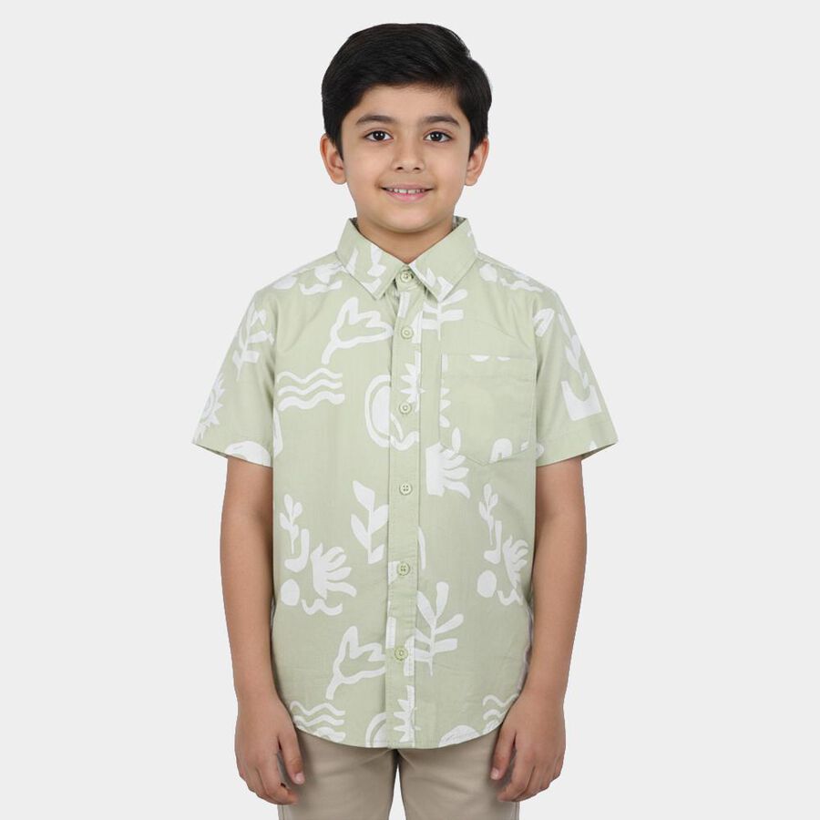 Boys Mint Green Cotton Regular Fit Casual Shirt, हल्का हरा, large