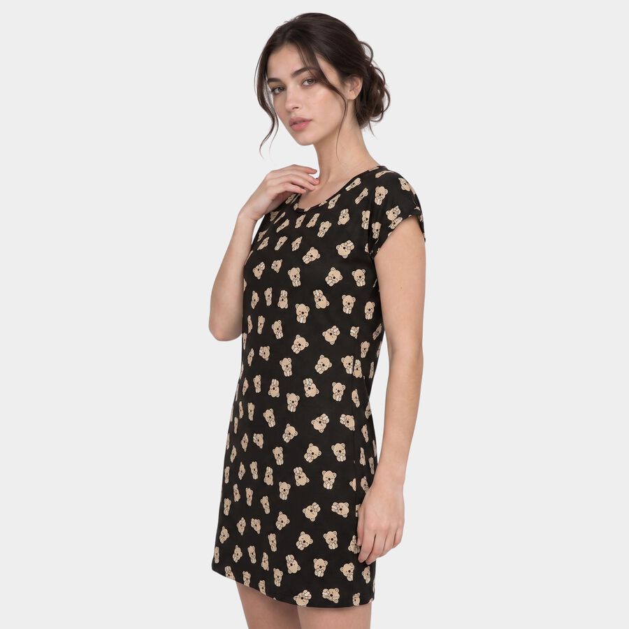 Women Black Round Neck T-Shirt Style Nighty, काला, large