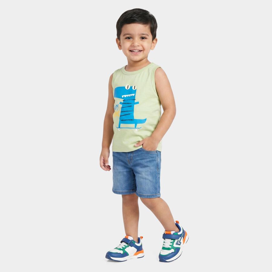 Boys' Mint Green Cotton Blend Round Neck Regular Boys T-Shirt, Light Green, large