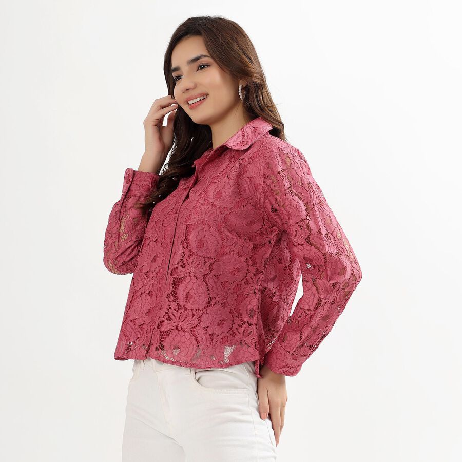 Ladies' Deep Rose Pink Classic Collar Romantic Shirt, Purple, large image number null