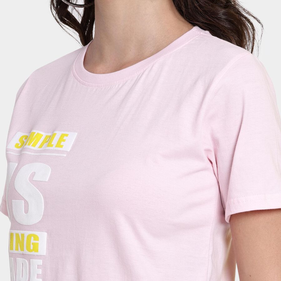 Ladies' 100% Cotton Round Neck T-Shirt , हल्का गुलाबी, large image number null