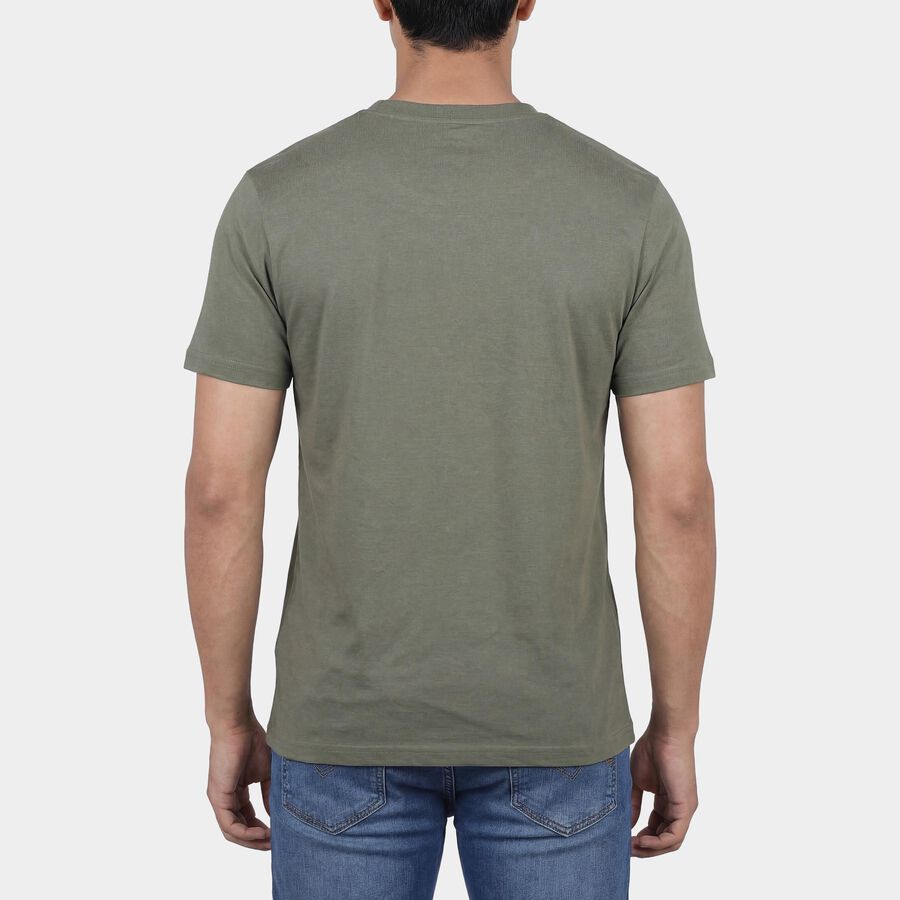 Men's Lime Green Round Neck Casual T-Shirt, Light Green, large