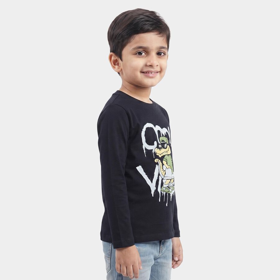 Boys Navy Blue Cotton Blend Crew Neck Regular Boys T-Shirt, Navy Blue, large