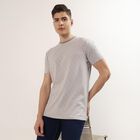 Men's Grey Round Neck Casual T-Shirt, Light Grey, small