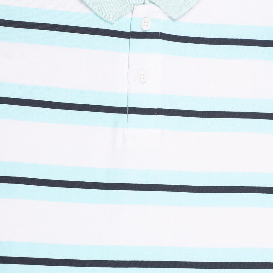 Boys' Aqua Cotton Polo Neck Striped Baba Suit, Aqua, large image number null