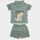 Infants' Green Cotton Polo Neck Dinosaur Printed Baba Suit, Light Green, small