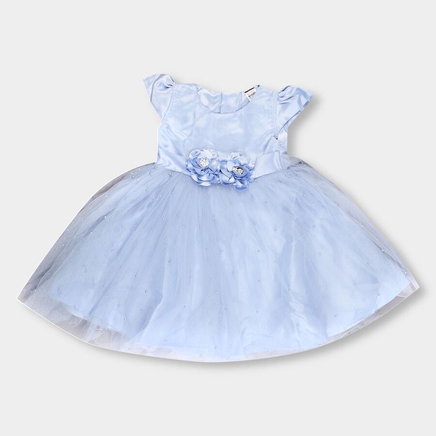 Girls' Light Sky Blue Floral Embellished Party Wear Frock, हल्का नीला, large image number null