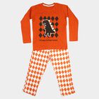 Boys Brown 100% Cotton Round Neck Graphic Print Baba Suit, Brown, small