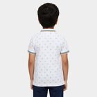 Boys' White Cotton Polo Collar Printed T-Shirt, सफ़ेद, small