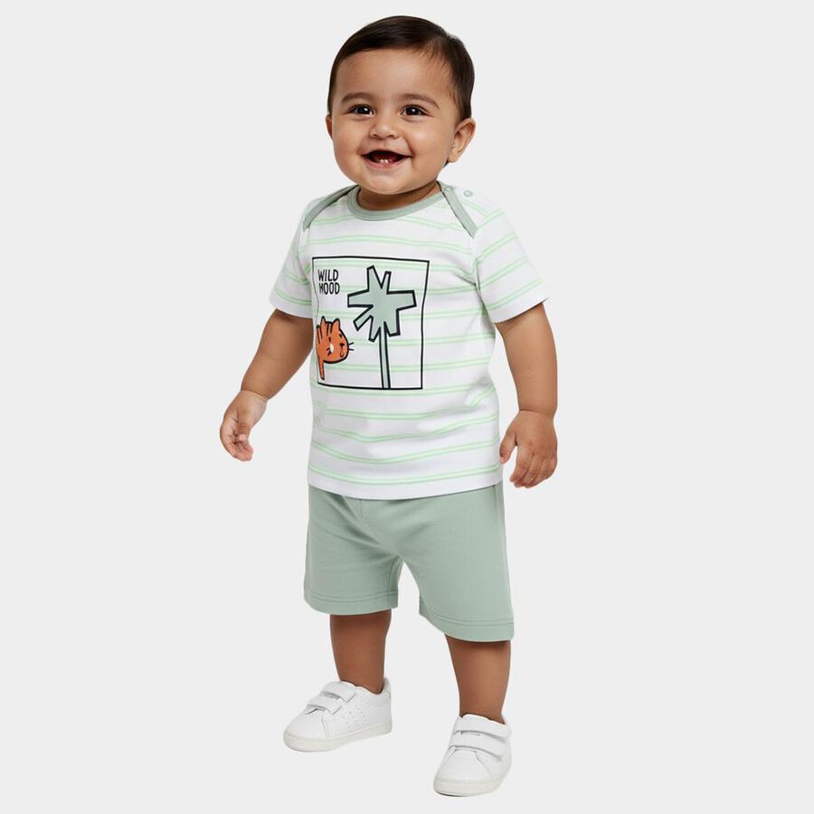 Infants' Green 100% Cotton Round Neck Solid Baba Suit, Light Green, large