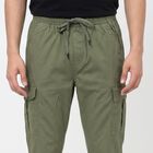 Men's Olive Green Regular Fit Cargo Jogger, गहरा हरा, small