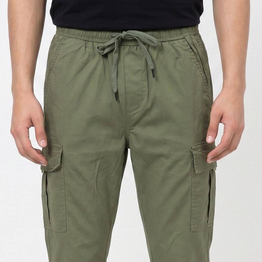 Men's Olive Green Regular Fit Cargo Jogger, गहरा हरा, large