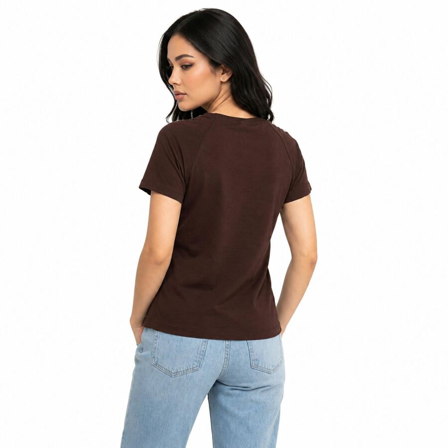 Women Wine Cotton Blend Round Neck Regular T-Shirt, वाइन, large