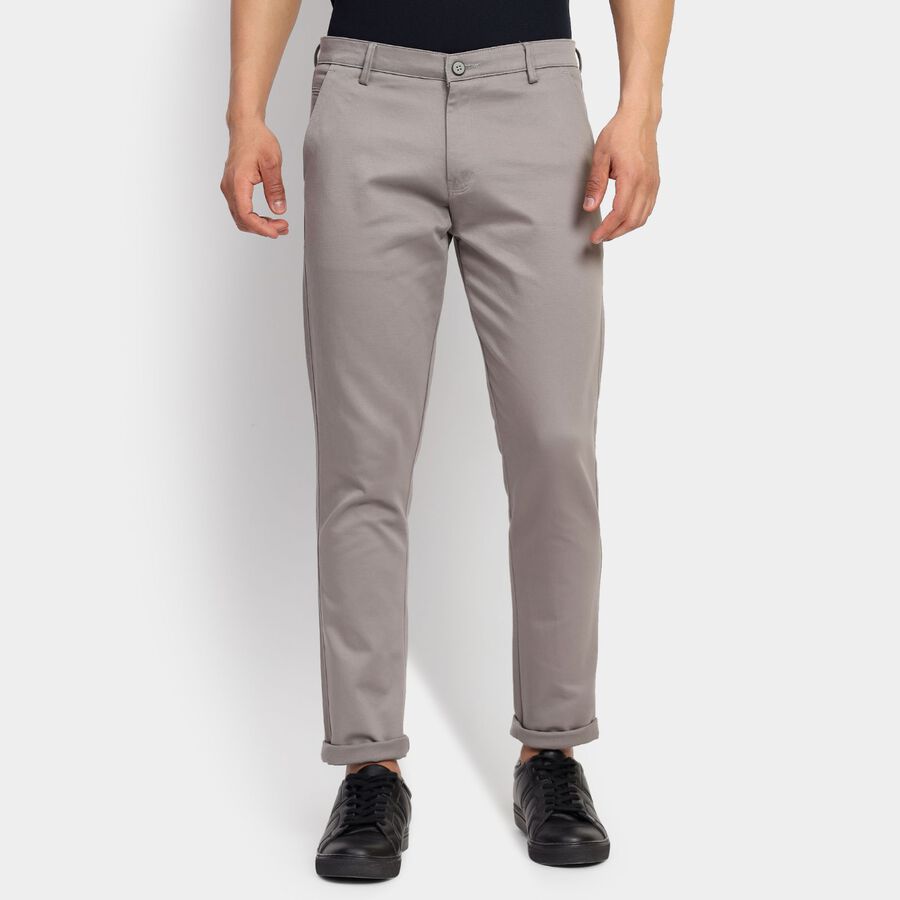 Men's Slim Fit Casual Trousers, हल्का ग्रे, large image number null