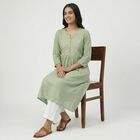 Women's Green Cotton Casual Kurta, Light Green, small