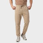 Men's Beige Jogger Fit Solid Track Pants, गहरा पीला, small