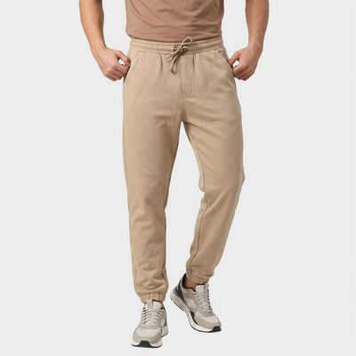 Men's Beige Jogger Fit Solid Track Pants