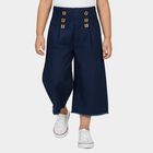 Girls Navy Blue Wide Leg Sailor Button Capri, गहरा नीला, small