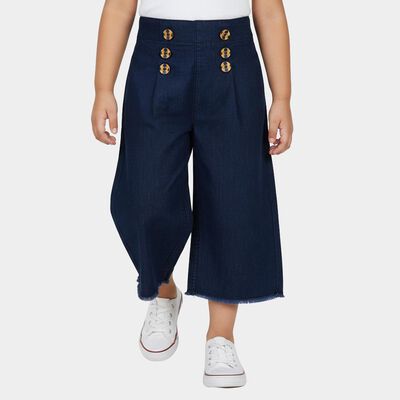Girls Navy Blue Wide Leg Sailor Button Capri