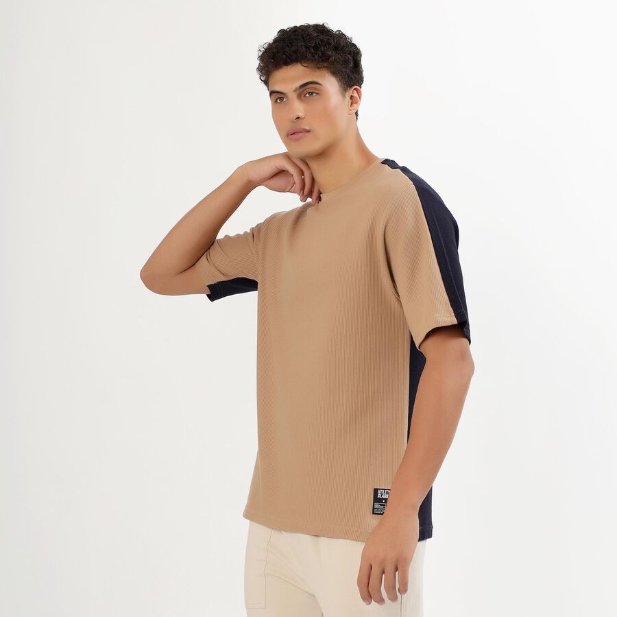 Men's Muted Beige Cotton Round Neck Casual T-Shirt, Beige, large image number null