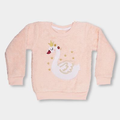 Girls Light Pink Crew Neck Casual Sweatshirt
