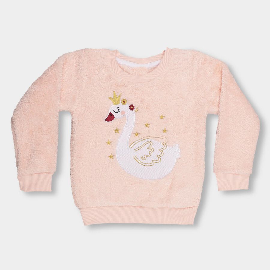 Girls Light Pink Crew Neck Casual Sweatshirt, Light Pink, large image number null