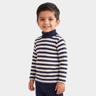 Boys' Navy Blue High Neck Striped Pullover, Navy Blue, small