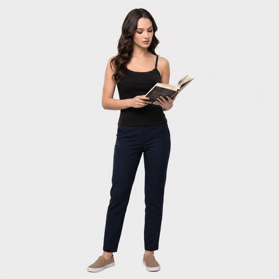 Women Black Cotton Scoop Neck Camisole Slips, काला, large