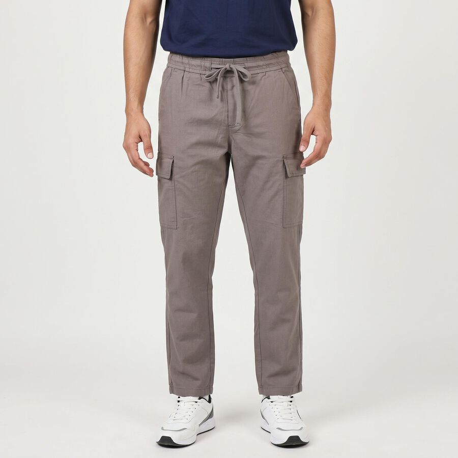 Men's Grey Slim Fit Cargo Trousers, Light Grey, large
