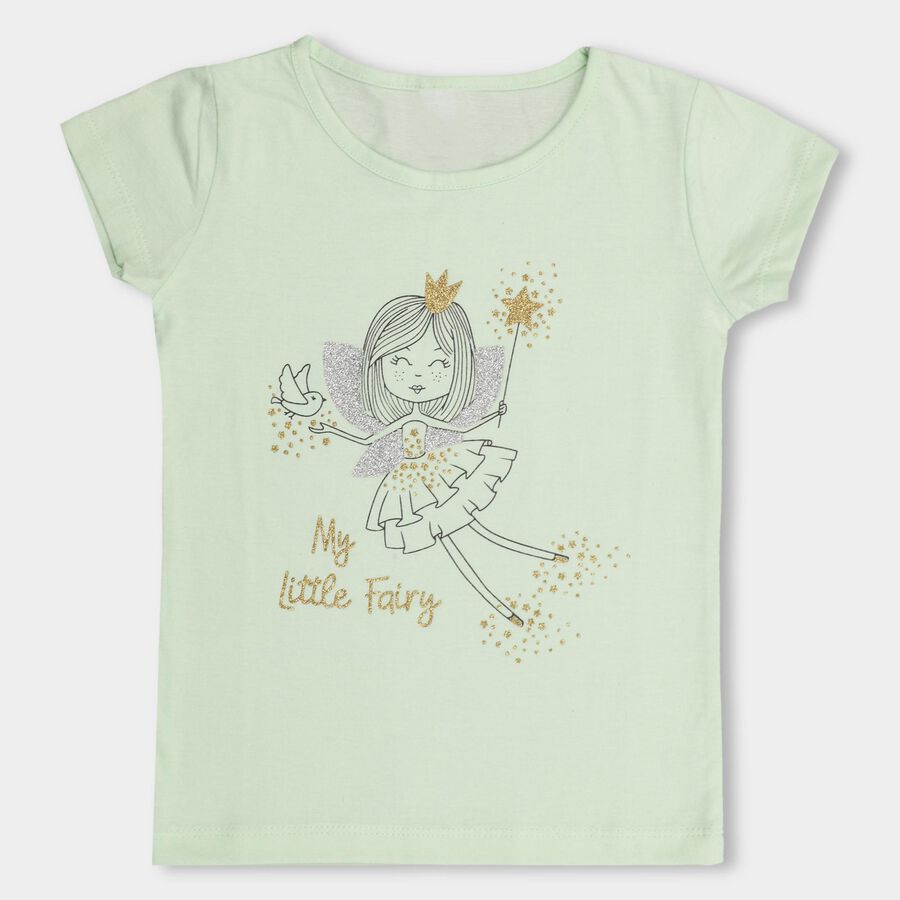 Girls' 100% Cotton T-Shirt , हल्का हरा, large image number null