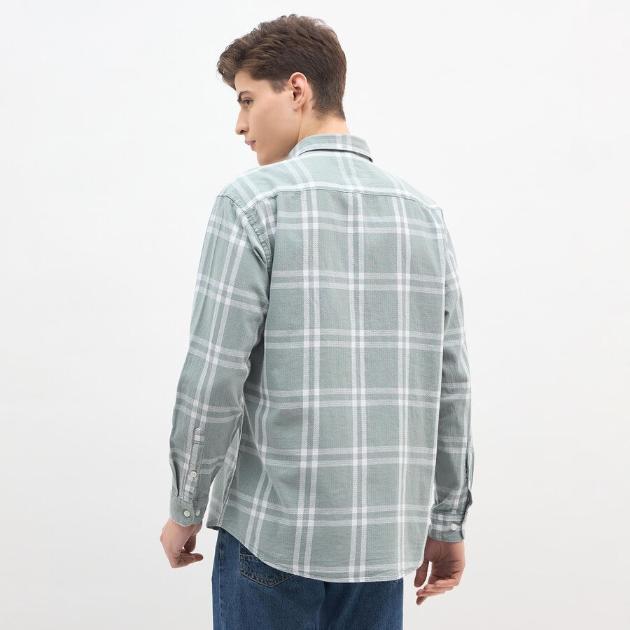 Men's Muted Olive Green Cotton Classic Collar Casual Shirt, ओलिव, large