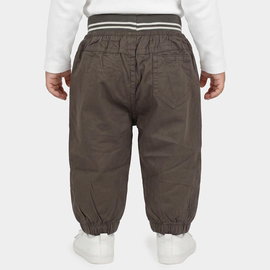 Infants' Grey Jogger Fit Embroidered Trousers, गहरा ग्रे, large