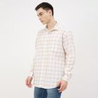 Men's Beige Cotton Spread Collar Casual Shirt, गहरा पीला, small