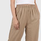 Women's Beige Regular Fit Solid Wide-Leg Palazzos, Beige, small