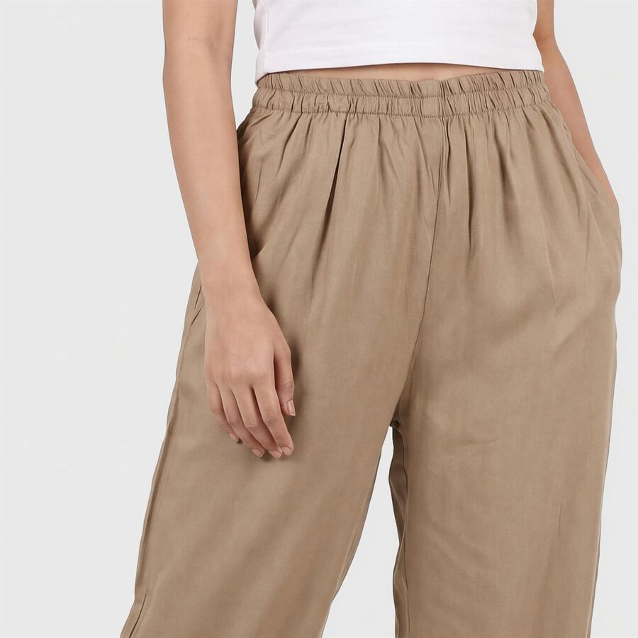Women's Beige Regular Fit Solid Wide-Leg Palazzos, Beige, large