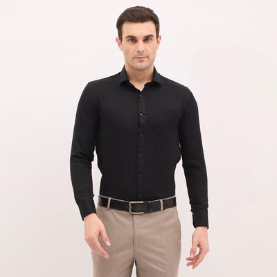 Men's Jet Black Cut Away Collar Formal Shirt