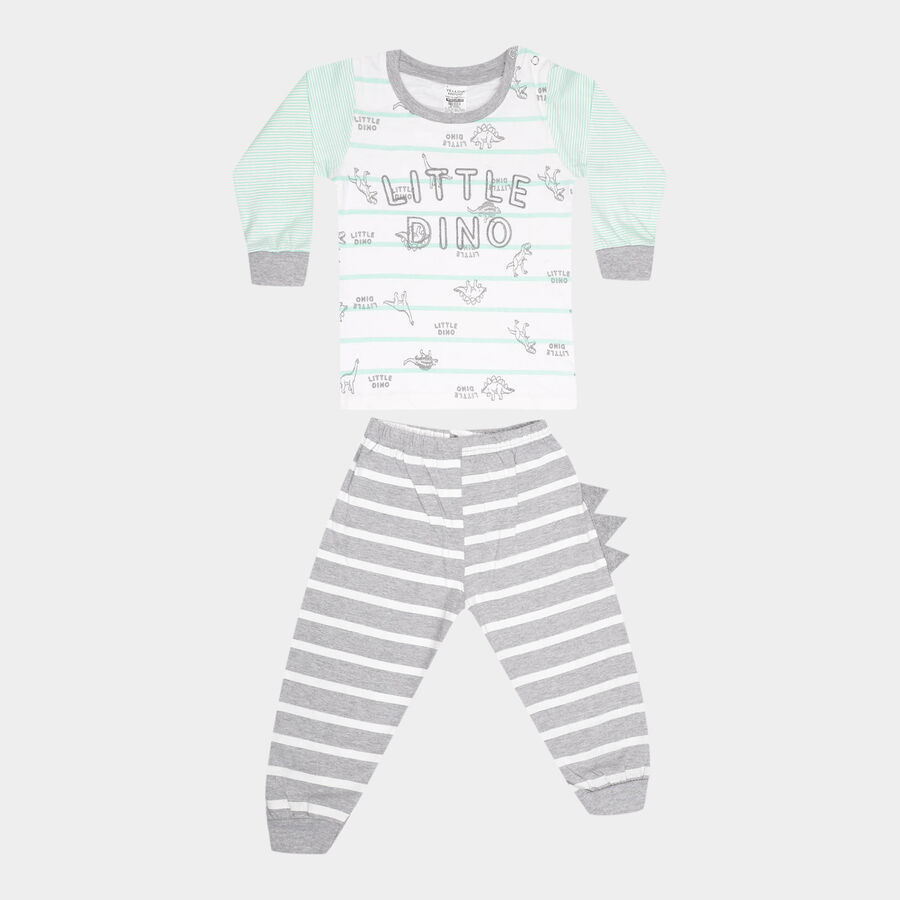 Infants Cotton Printed Baba Suit, Light Green, large image number null
