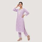 Women's Lavender Cotton Embroidered Ethnic Set, Lilac, small