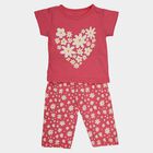 Girls Pink Round Neck Casual Top and Capri Set, गुलाबी, small