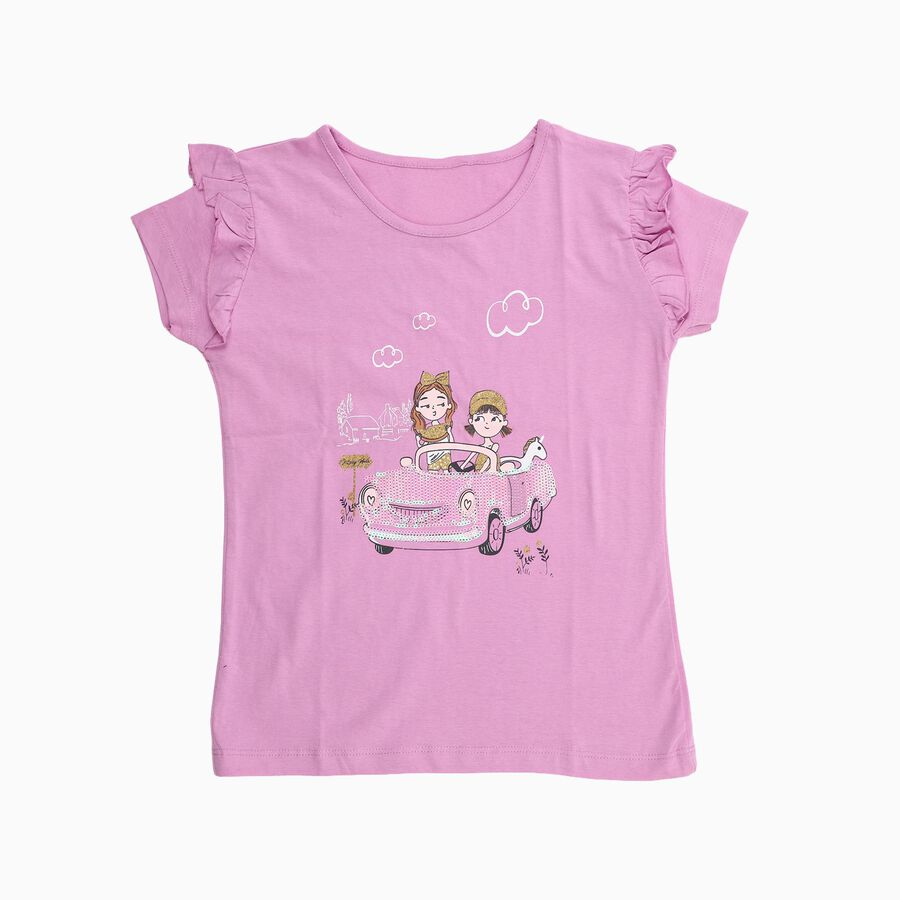 Girls' 100% Cotton T-Shirt, लाइलेक, large image number null