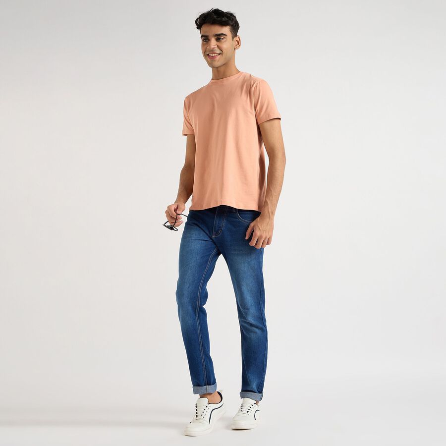 Men's Round Neck Half Sleeves T-Shirt, Peach, large image number null